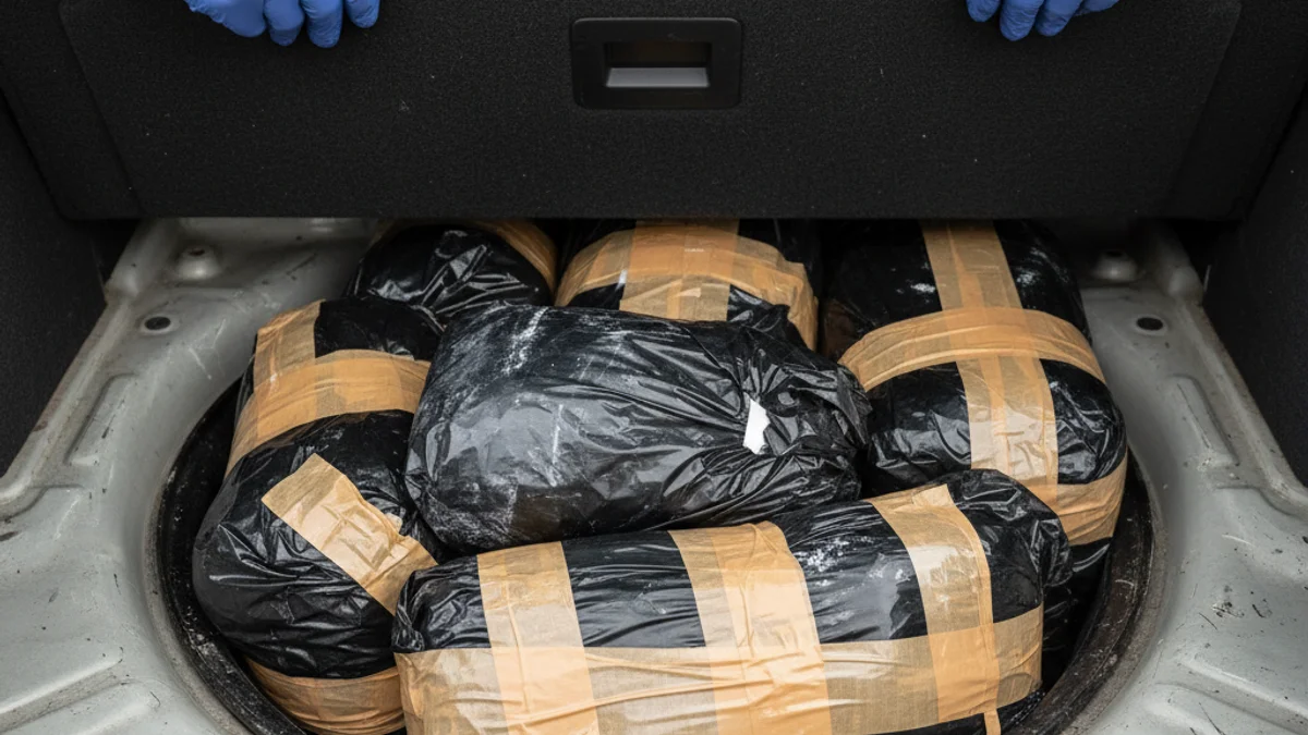 Imatge genèrica d'una inspecció policial d'un vehicle on s'observa un compartiment ocult amb paquets.