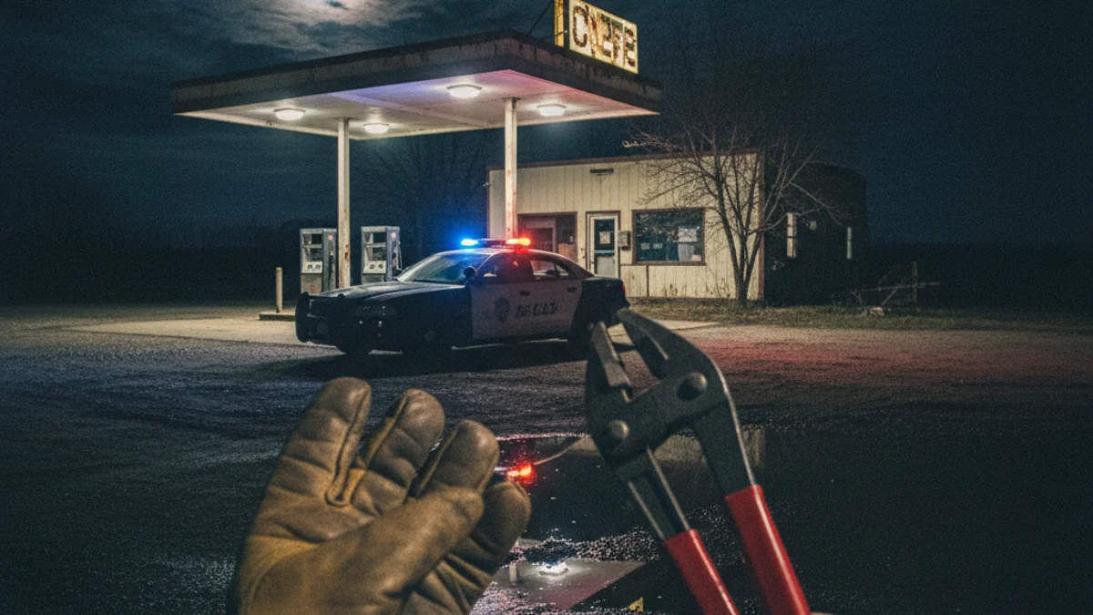 Imatge genèrica d'una furgoneta abandonada prop d'un magatzem agrícola després d'un robatori frustrat.