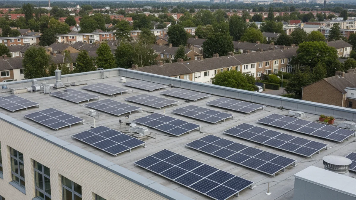 Generic image of a solar panel installed on a school roof, symbolizing energy saving.