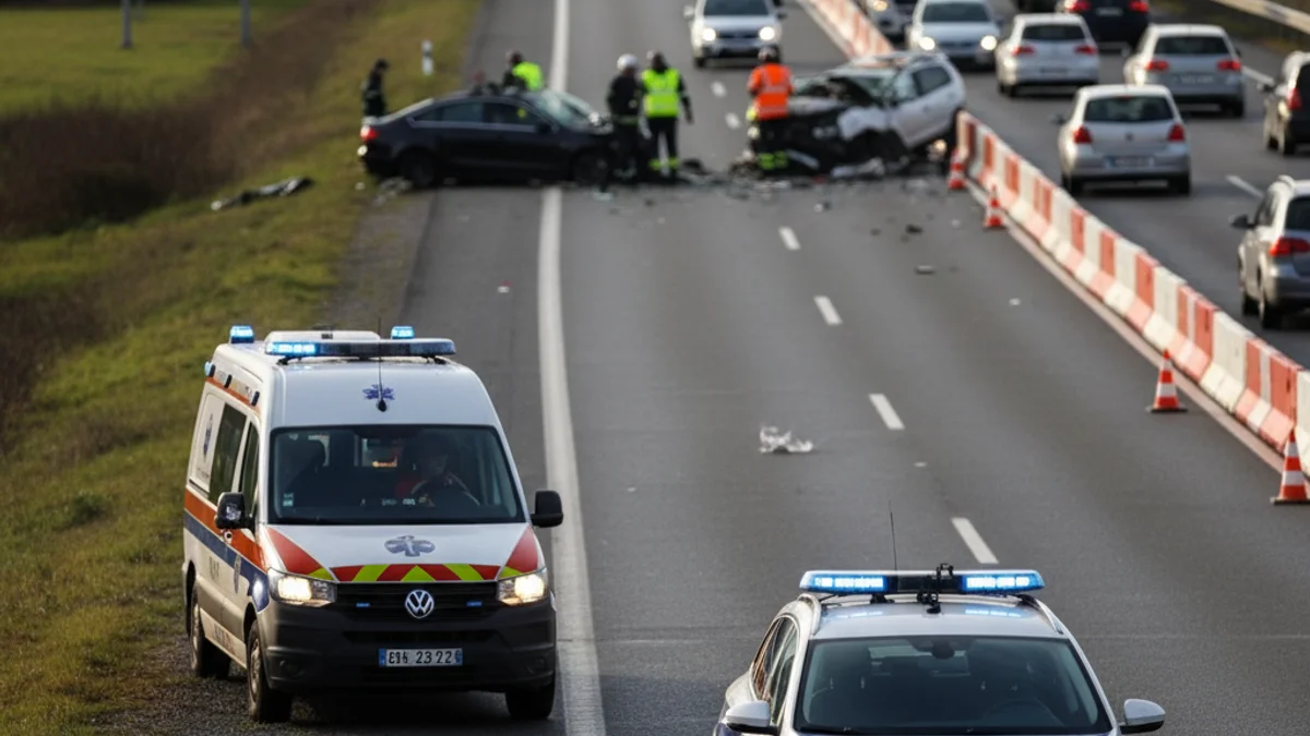 Imatge genèrica de vehicles d'emergència (Mossos, SEM) atenent un accident de trànsit en una carretera.