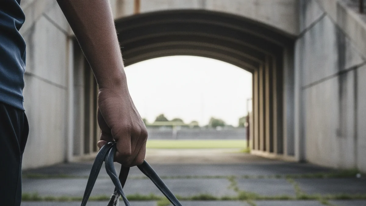 Imatge genèrica d'un jove futbolista caminant amb una bossa d'esports, simbolitzant un possible traspàs.