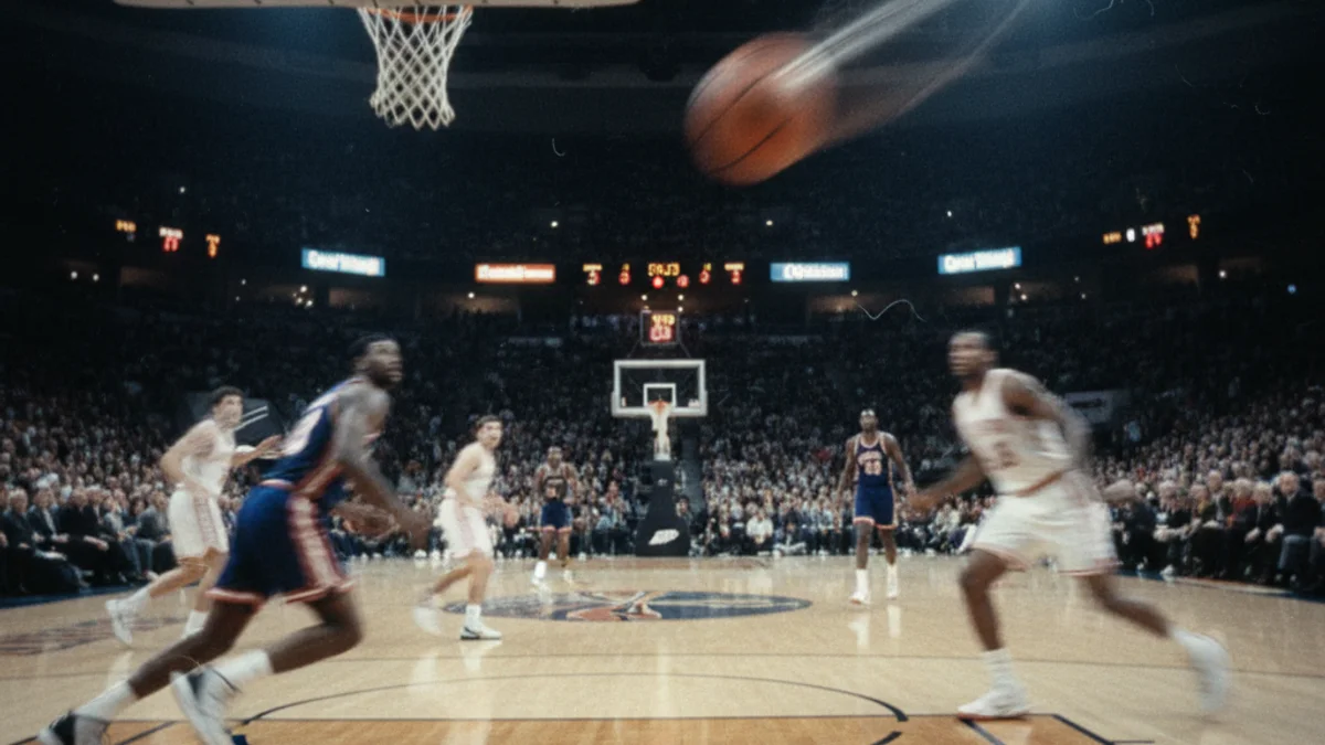 Imatge genèrica d'un partit de bàsquet en un moment de tensió, amb jugadors en acció i la pilota en l'aire.