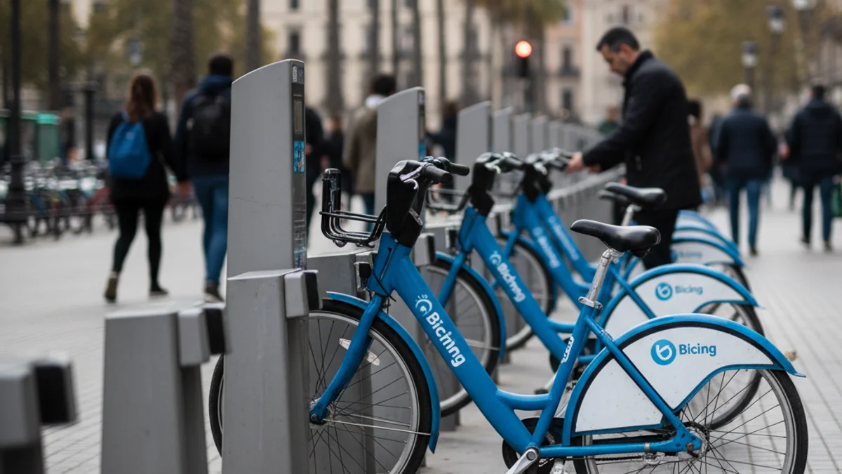 Imatge genèrica d'una bicicleta del servei Bicing aparcada en una estació de Barcelona.