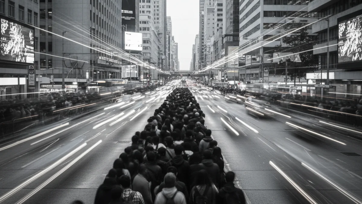 Imatge genèrica d'una cua de persones esperant un autobús interurbà en una parada de la ciutat.