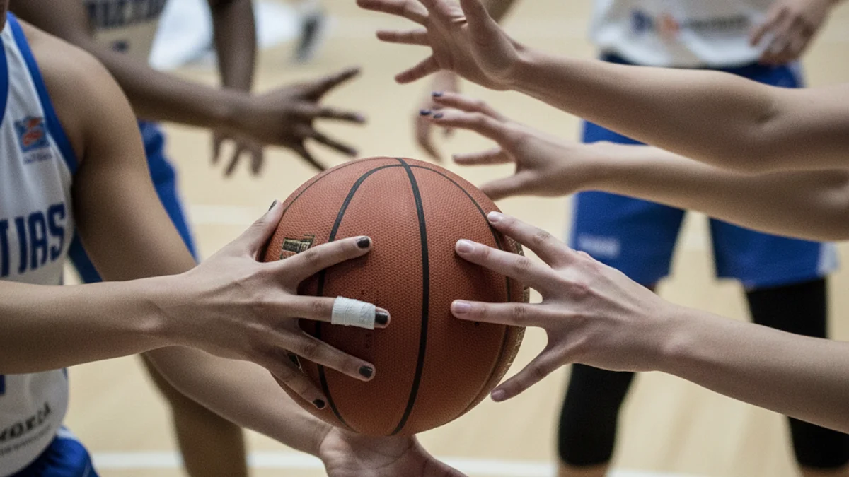 Imatge genèrica d'un partit de bàsquet femení, amb jugadores en acció a la pista i la pilota en joc.