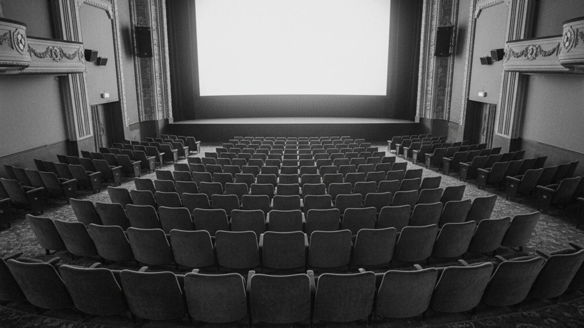 Butaques buides d'una sala de cinema amb la pantalla il·luminada, simbolitzant la projecció de pel·lícules en català.