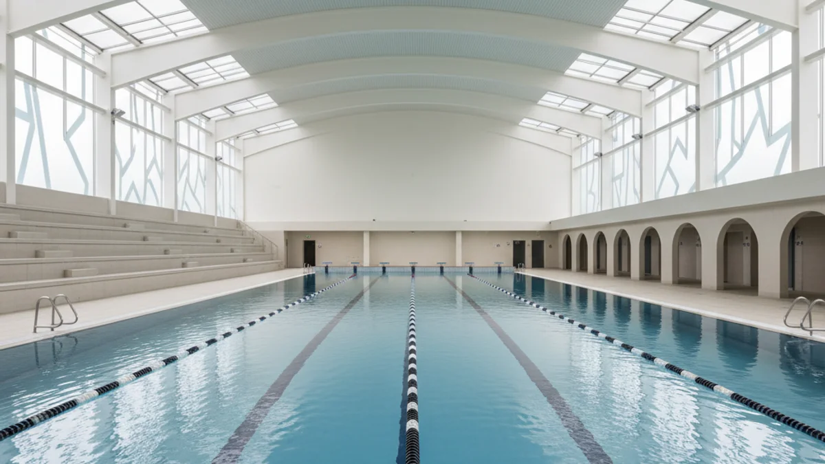 Imatge genèrica d'una piscina de natació amb carrils i aigua blava, sense persones visibles.