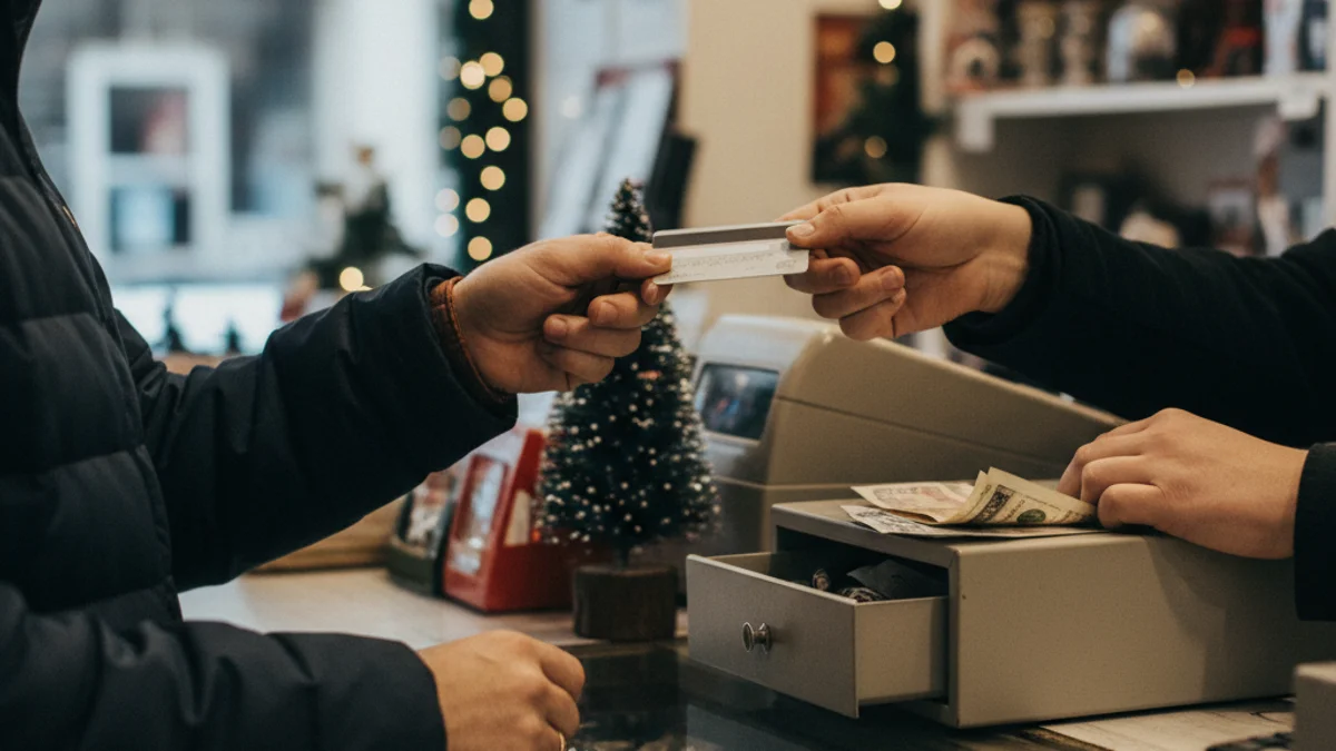 Imatge genèrica de bosses de compra o una caixa enregistradora en un petit comerç durant la campanya de Nadal.