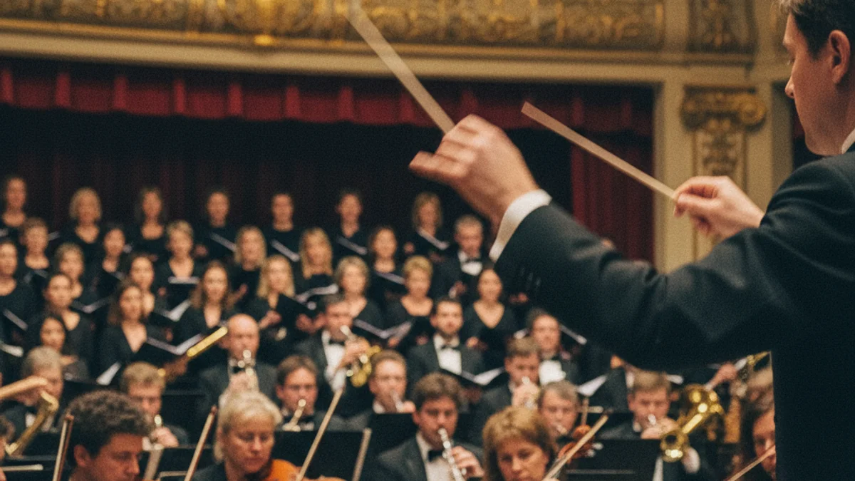 Imatge genèrica d'una orquestra simfònica actuant en un teatre amb figures borroses.
