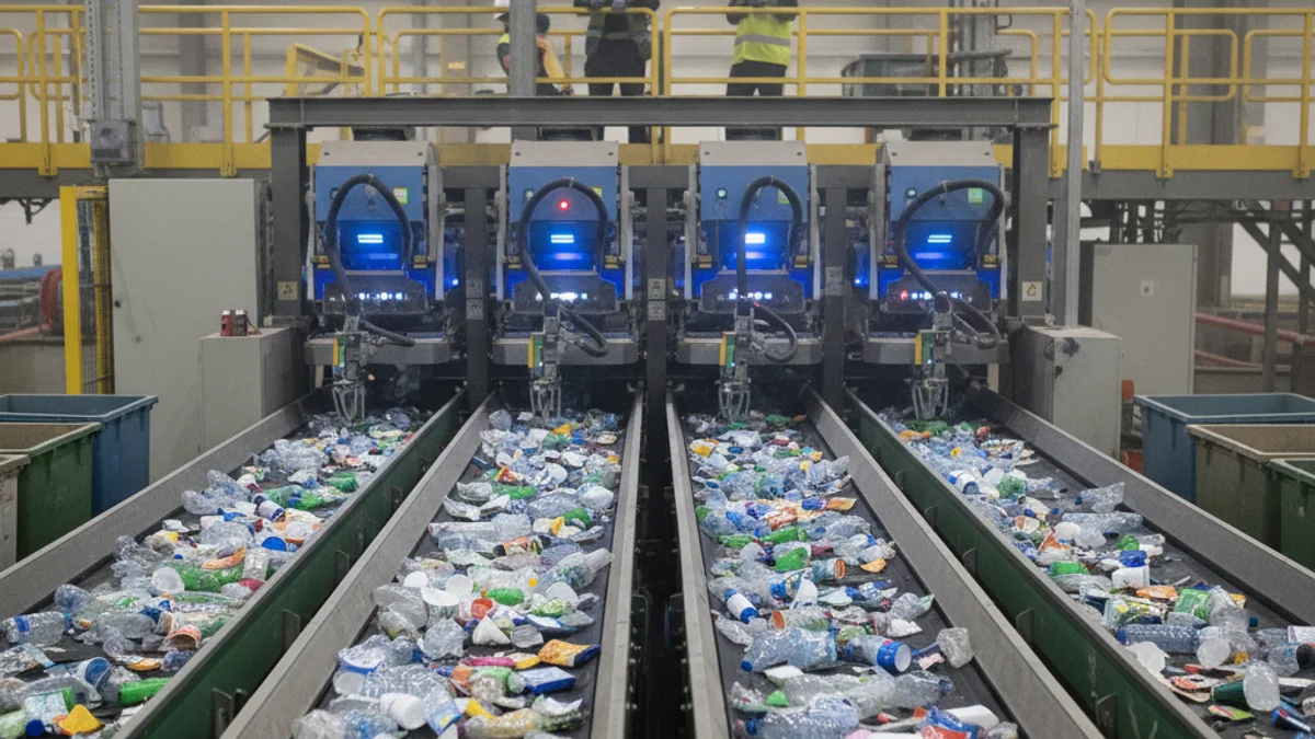 Maquinària òptica d'última generació en una planta de tractament de residus, separant plàstics.