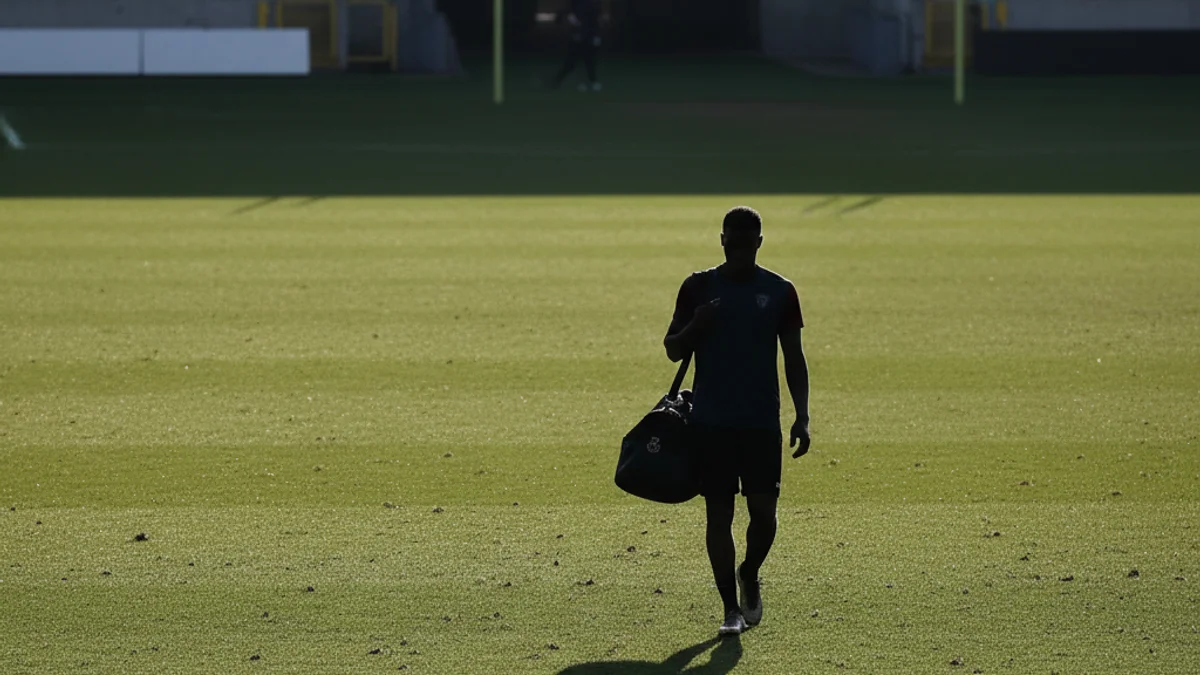 Imatge genèrica d'un camp de futbol buit amb un jugador fent un canvi d'equip.