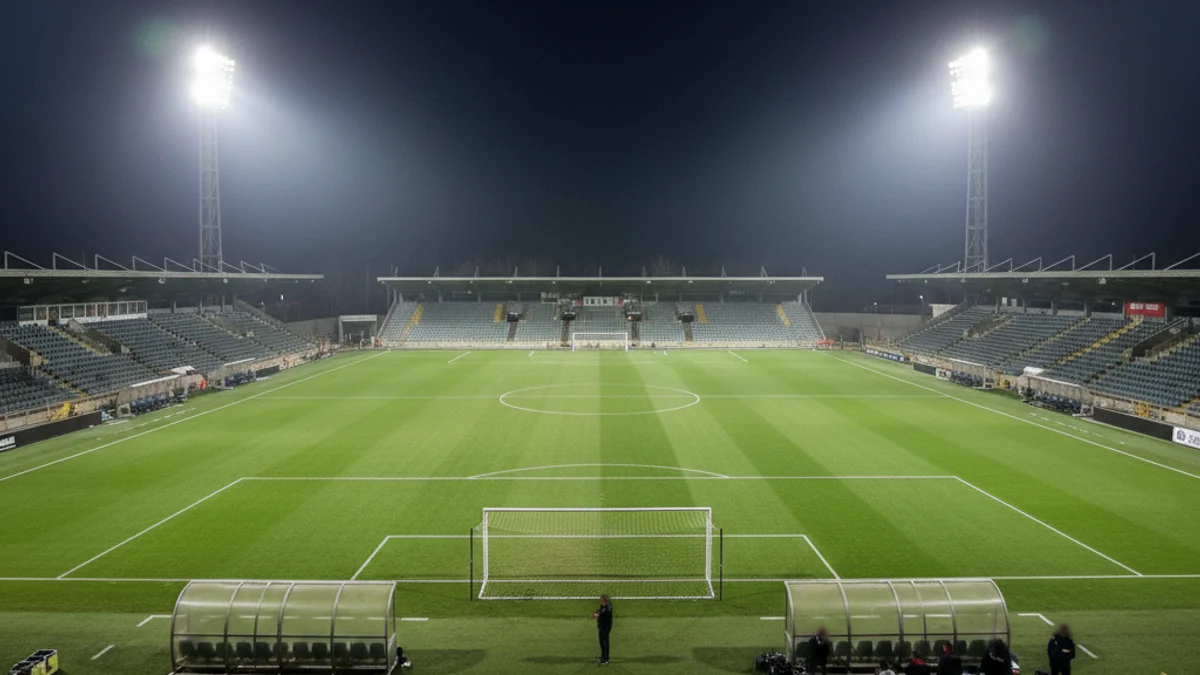 Vista genèrica d'un estadi de futbol amb els colors dels equips rivals, sense jugadors identificables.