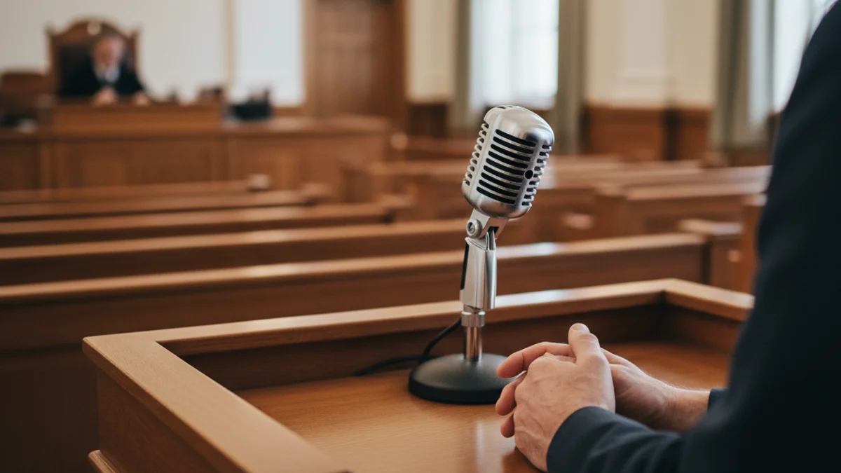 Testimoni declarant en un judici sobre corrupció en un tribunal de justícia.