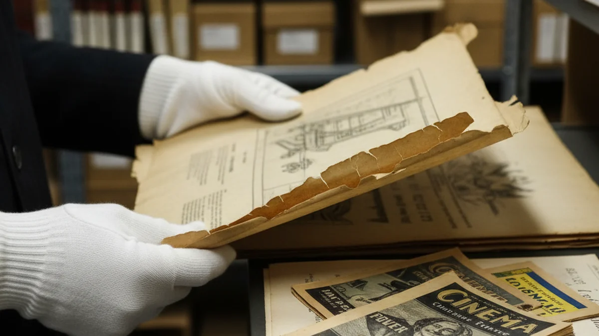 Imatge genèrica de documents històrics antics i programes de cinema conservats en un arxiu municipal.