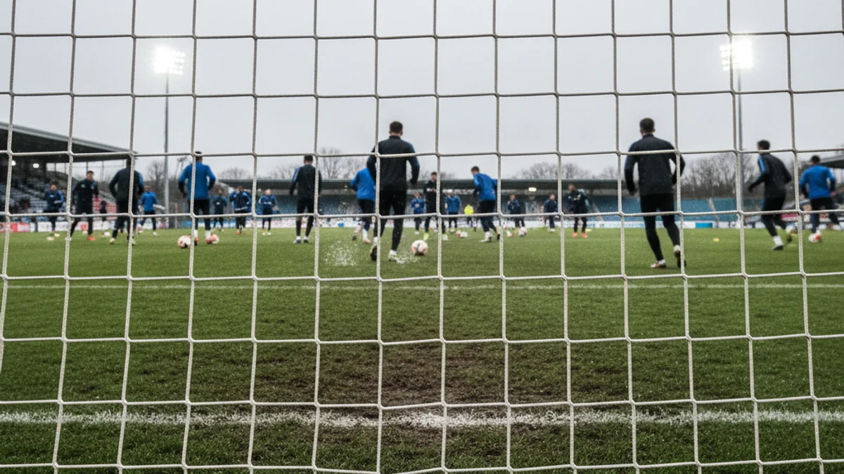 Imatge genèrica d'un camp de futbol amb jugadors entrenant, simbolitzant un període de pressió esportiva.