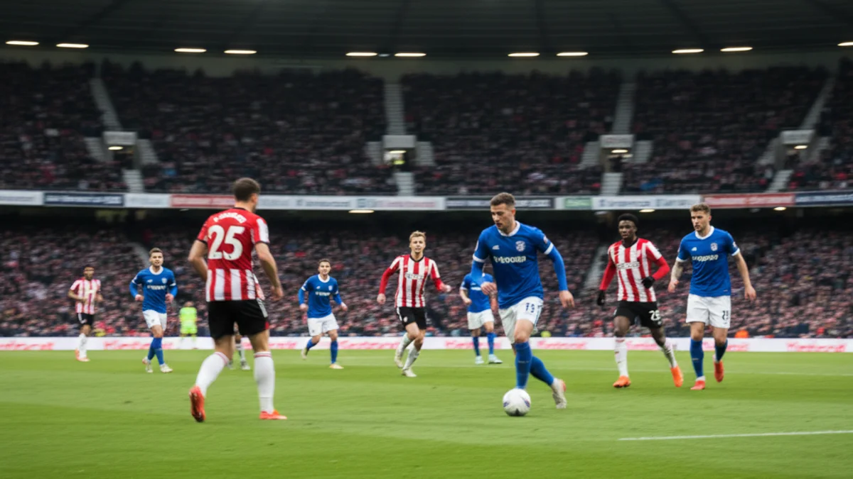 Vista genérica de un partido de fútbol con jugadores en acción, sin rostros reconocibles.