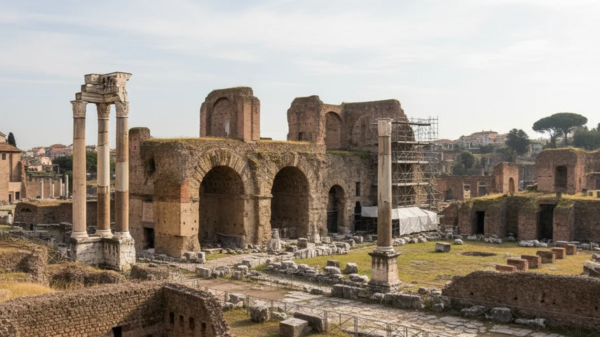Vista genèrica d'unes ruïnes romanes ben conservades a l'aire lliure, amb columnes i restes de murs.