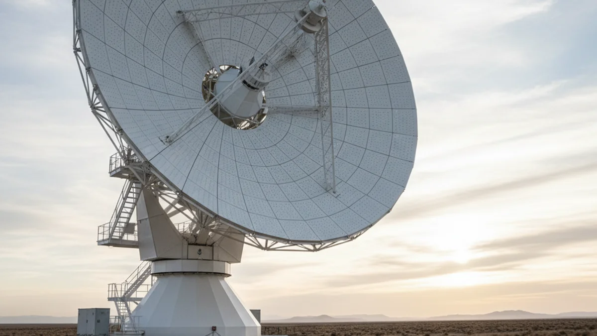 Il·lustració conceptual d'un telescopi o instrument de mesura científica en un entorn d'observació, amb llums neutres.
