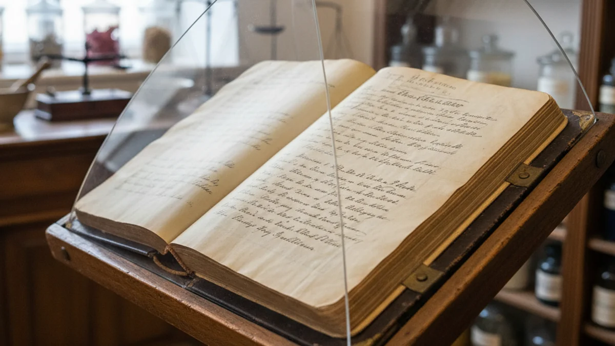 Llibre d'Honor antic obert en una vitrina d'un museu, mostrant signatures històriques.