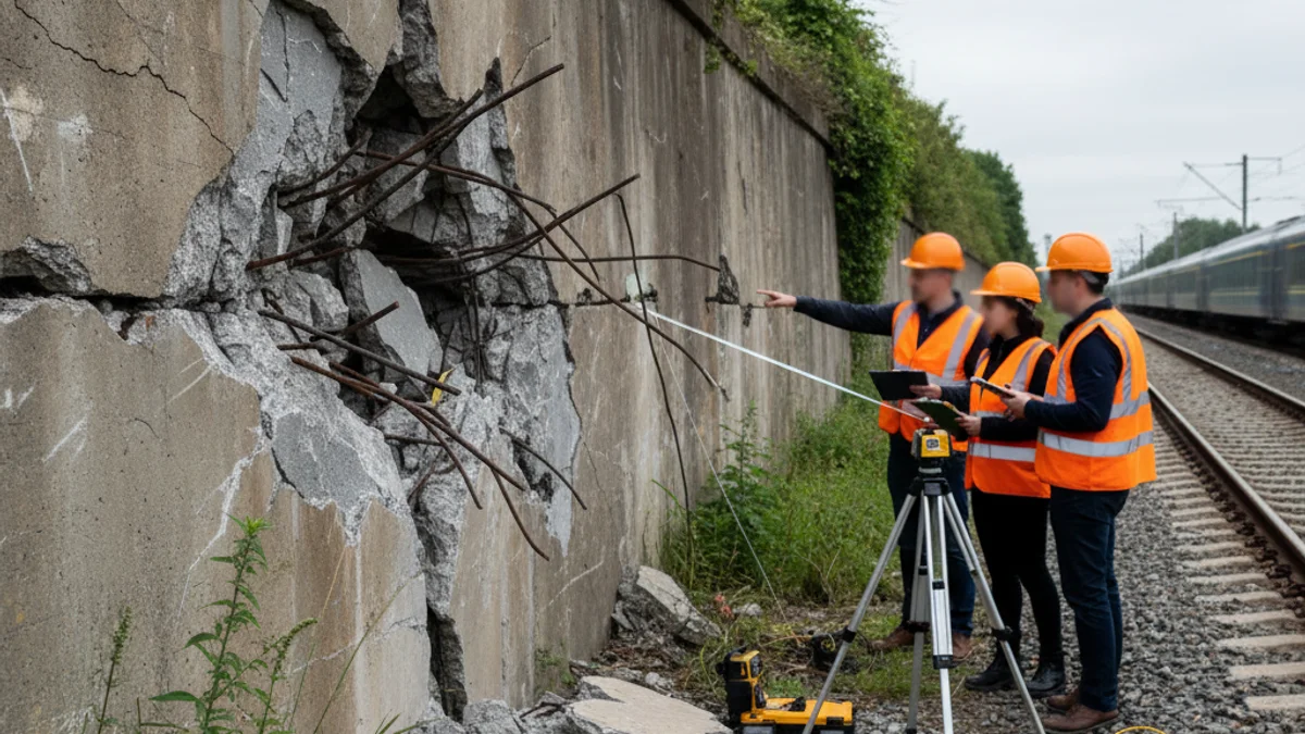 Imatge genèrica d'una infraestructura ferroviària o d'una zona d'obres després d'un accident, amb focus en la via.