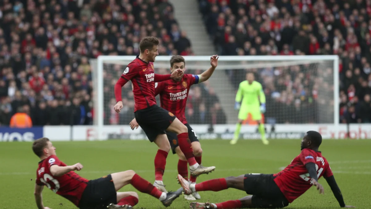 Vista general d'un partit de futbol amb jugadors amb samarretes granes i blanques en un camp verd.