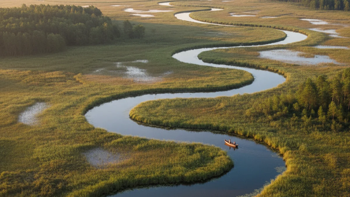 Representació visual d'un paisatge natural protegit amb aigua i vegetació, simbolitzant la sostenibilitat turística.