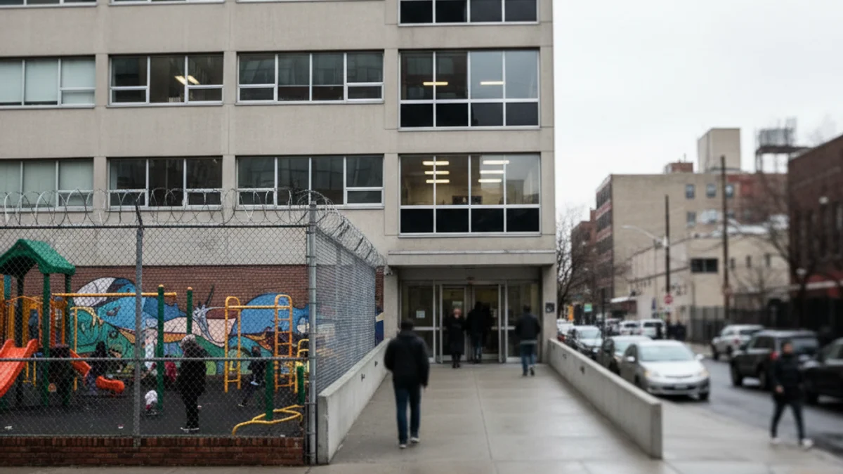 Representació genèrica d'un centre d'atenció social o mèdica en un entorn urbà.