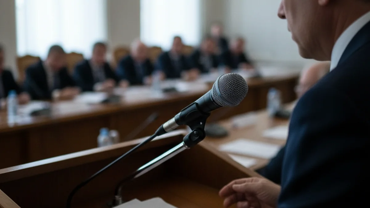 Imatge genèrica d'un polític parlant en un faristol durant una reunió interna del partit.