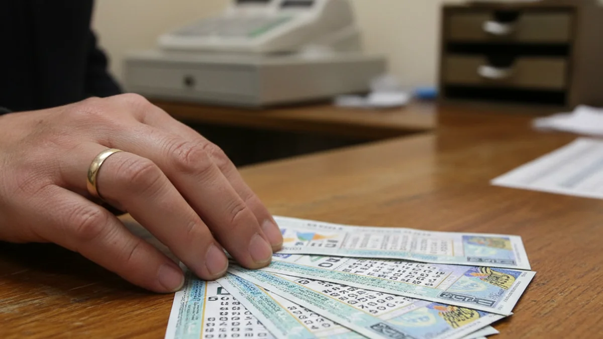 Imatge genèrica de bitllets de loteria o dècims guanyadors sobre un taulell d'administració.