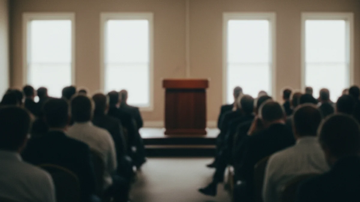 Una silueta de persones assistint a una conferència o jornada de formació política.