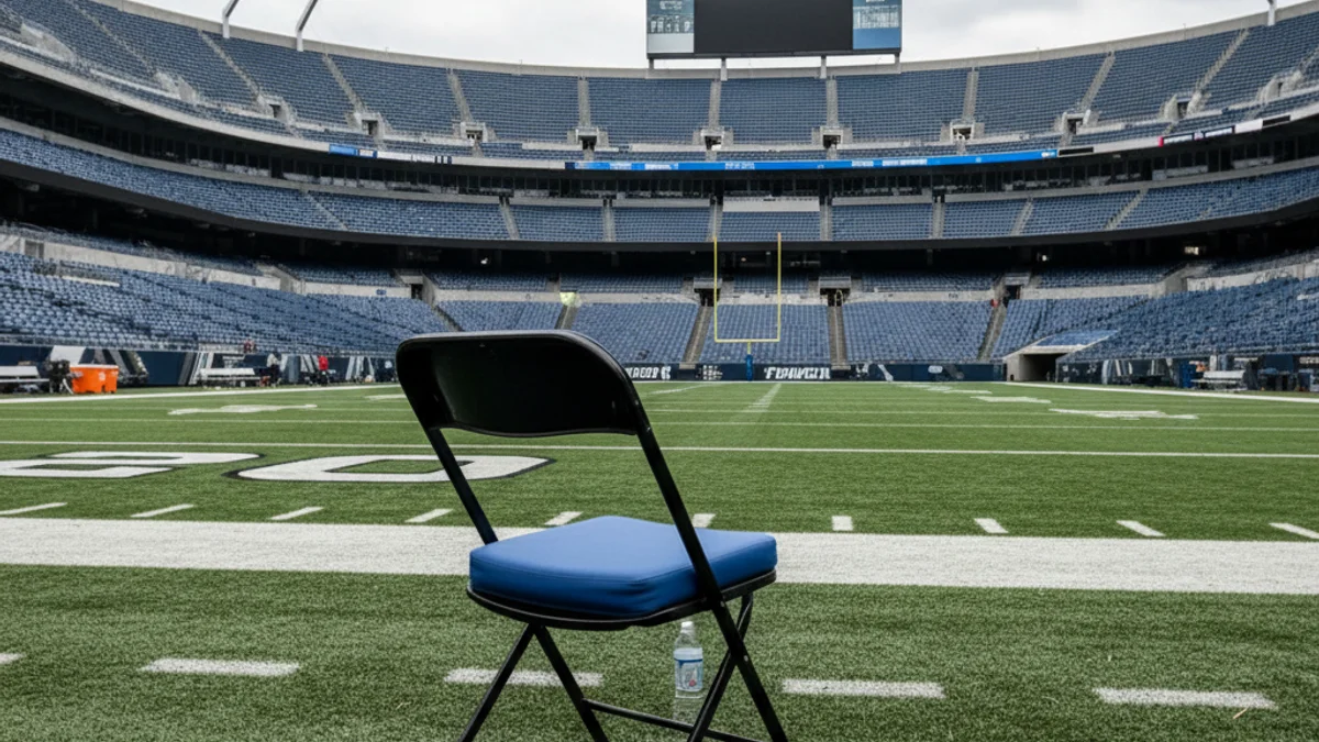 Una cadira buida a la banqueta d'un estadi de futbol, simbolitzant el canvi d'entrenador.