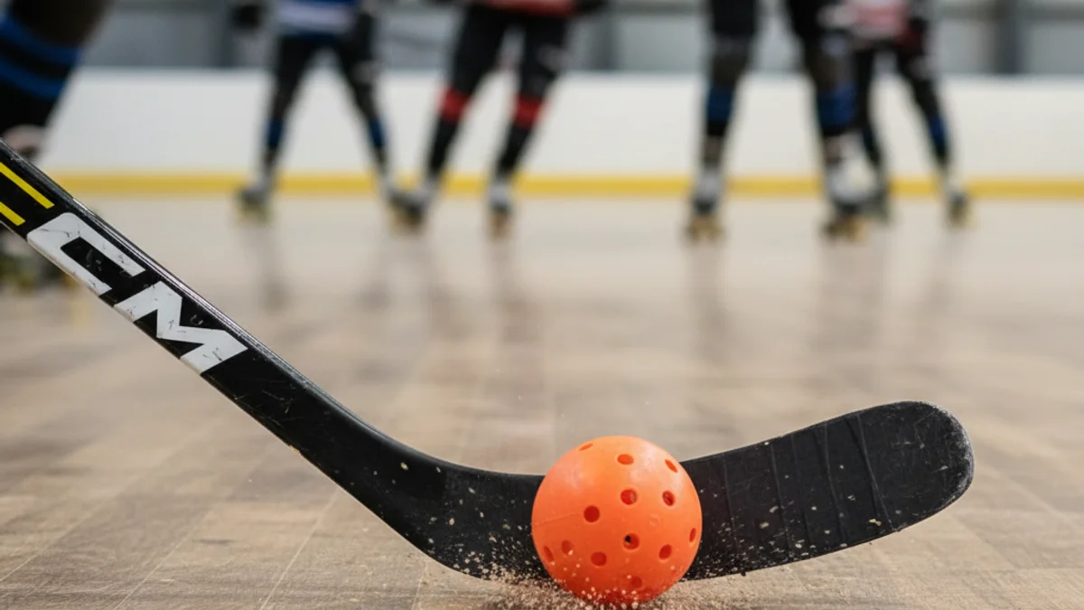 Imatge genèrica d'un partit d'hoquei patins, amb jugadors en acció i la bola a la pista.