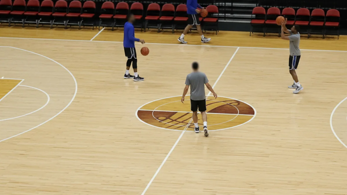 Vista de una cancha de baloncesto con los banquillos vacíos, simbolizando la falta de jugadores disponibles.