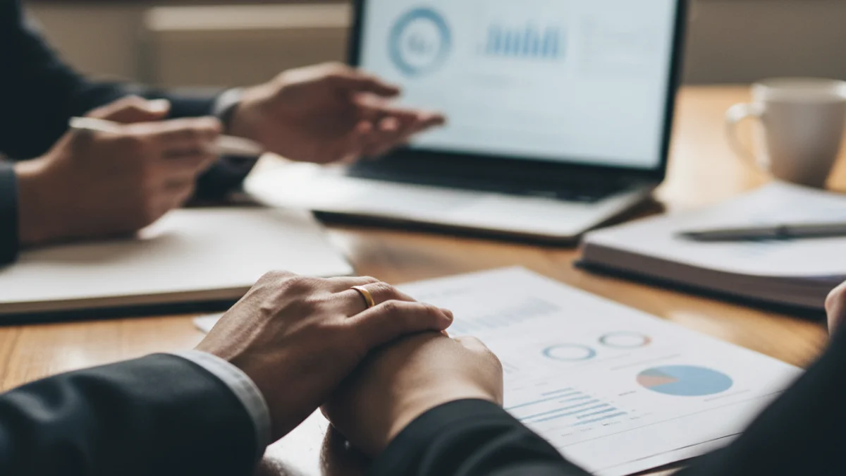 Imatge genèrica d'una sessió d'assessorament empresarial, amb documents i mans sobre una taula.