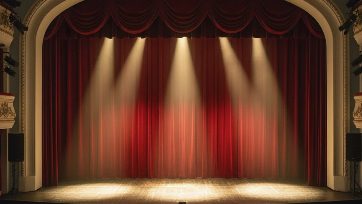 Vista d'un escenari de teatre buit amb els focus il·luminant el teló abans de l'inici d'una nova temporada.