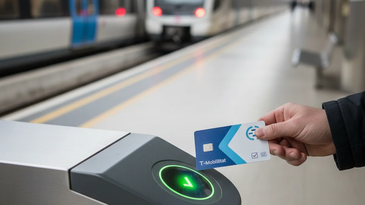 Imatge genèrica d'un tren de Rodalies arribant a una estació amb usuaris validant bitllets.