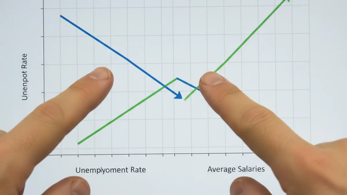 Gràfic que mostra la tendència a la baixa de l'atur i l'augment dels salaris a la comarca del Vallès Oriental.