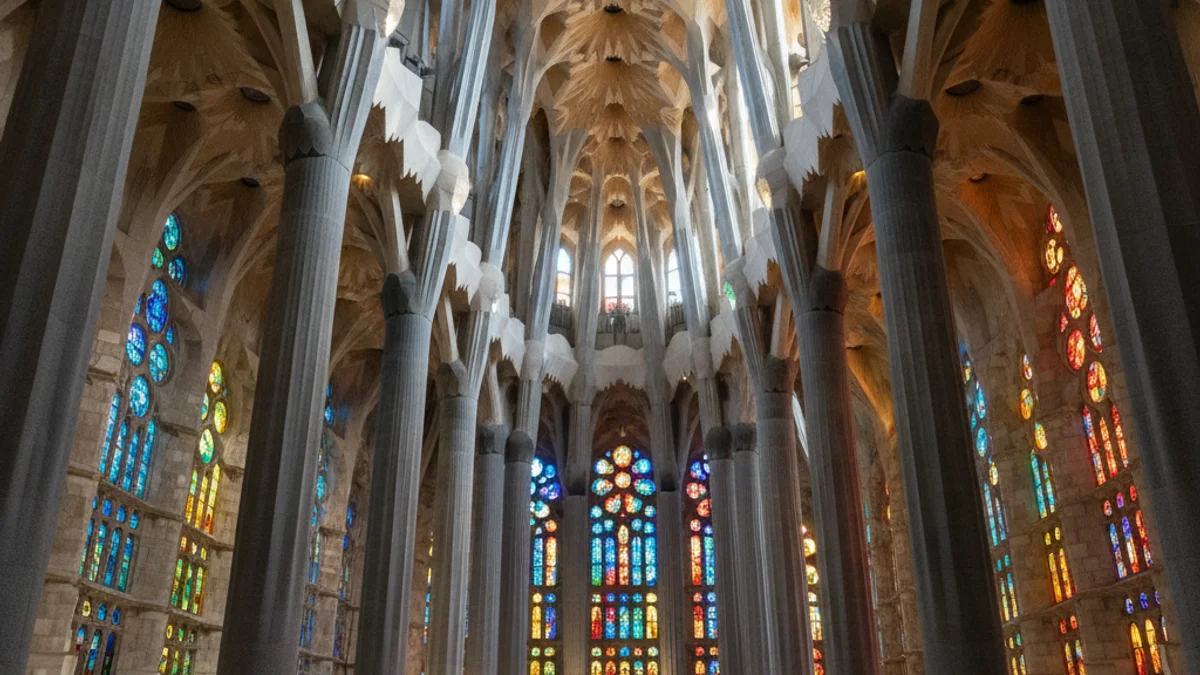 Vista interior o exterior de la Sagrada Família de Barcelona, amb focus en l'arquitectura modernista.