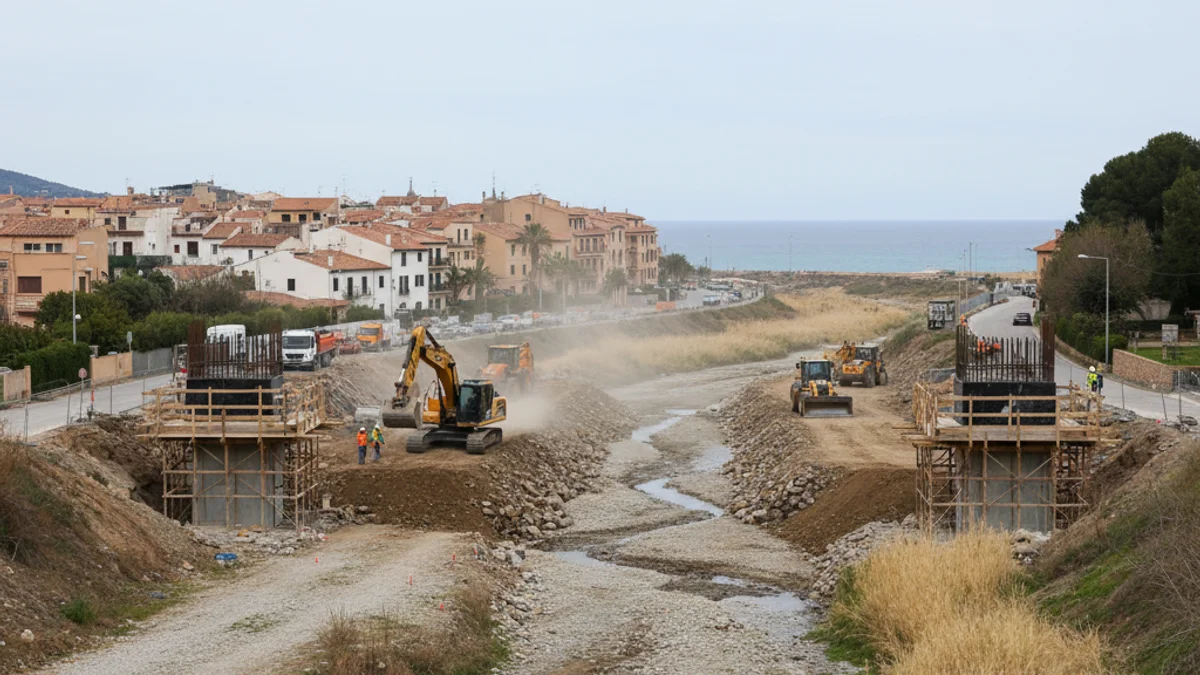 Imatge genèrica d'unes obres d'infraestructura prop d'una riera o llit de riu sec.