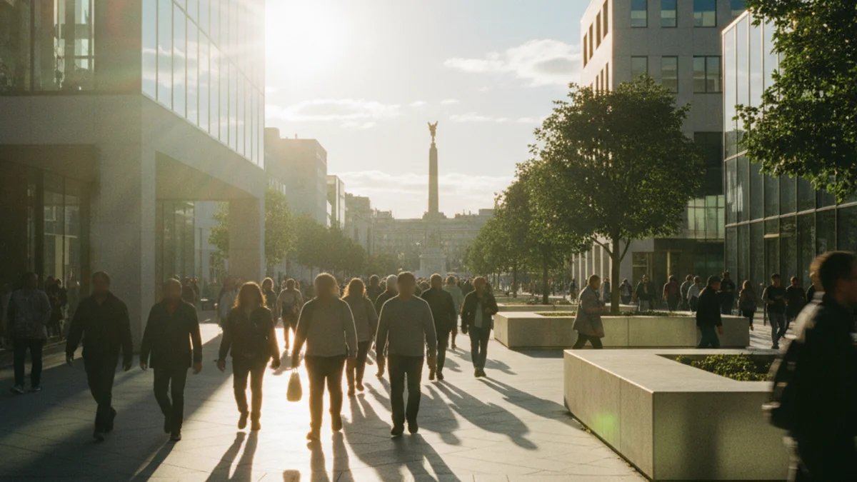 Representació abstracta de la consciència col·lectiva o l'energia social en un entorn urbà modern.