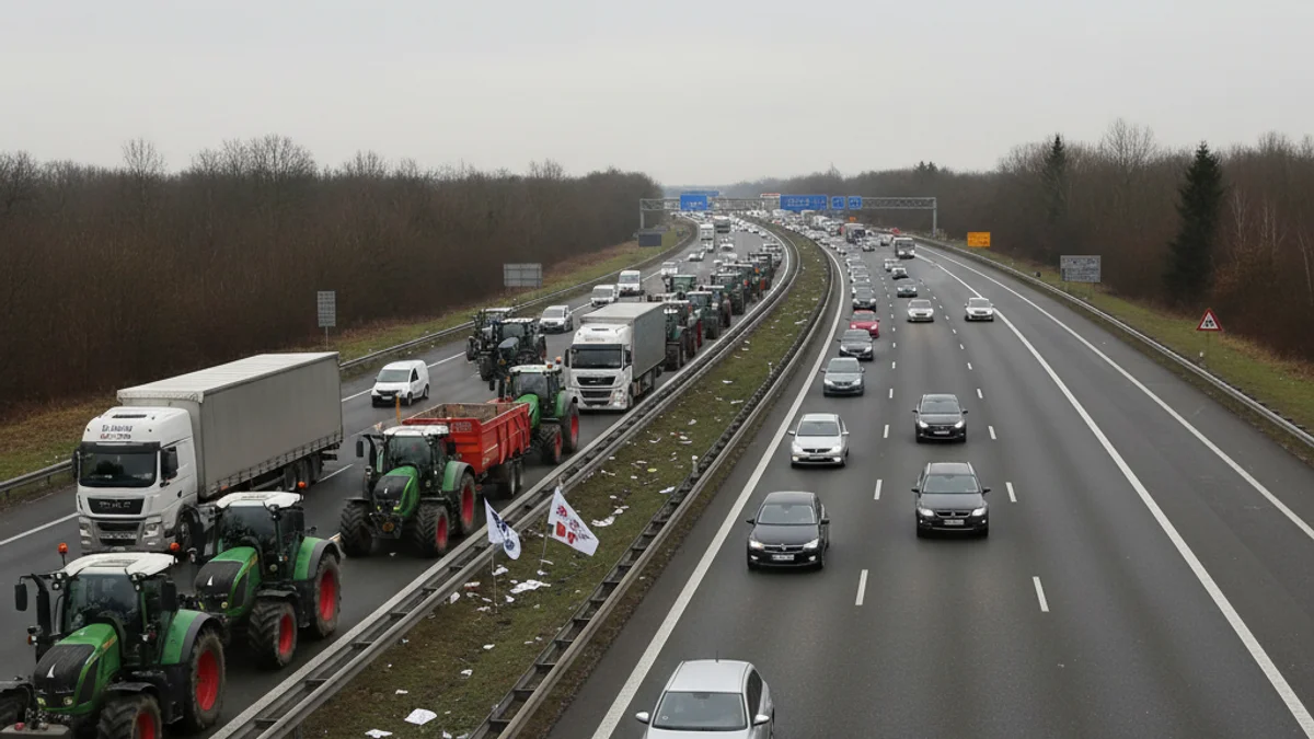 Imatge genèrica de tractors i vehicles agrícoles aturats en una carretera, sense persones identificables.