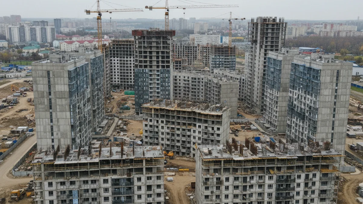 Imatge genèrica d'un barri residencial amb blocs d'habitatges en construcció o acabats recentment.