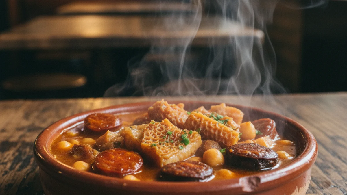 Imatge genèrica d'un plat de callos amb cigrons i xoriço servit en un restaurant tradicional de Barcelona.