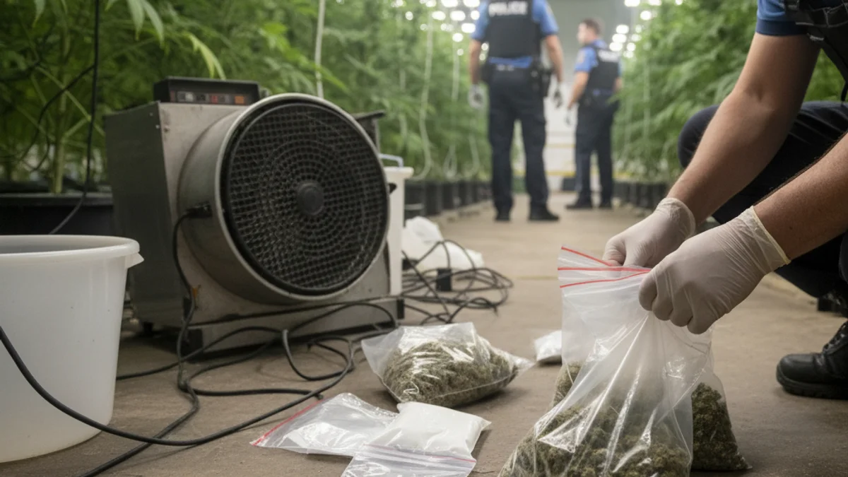 Imatge genèrica d'una operació policial o investigació relacionada amb el tràfic de drogues, amb figures borroses.