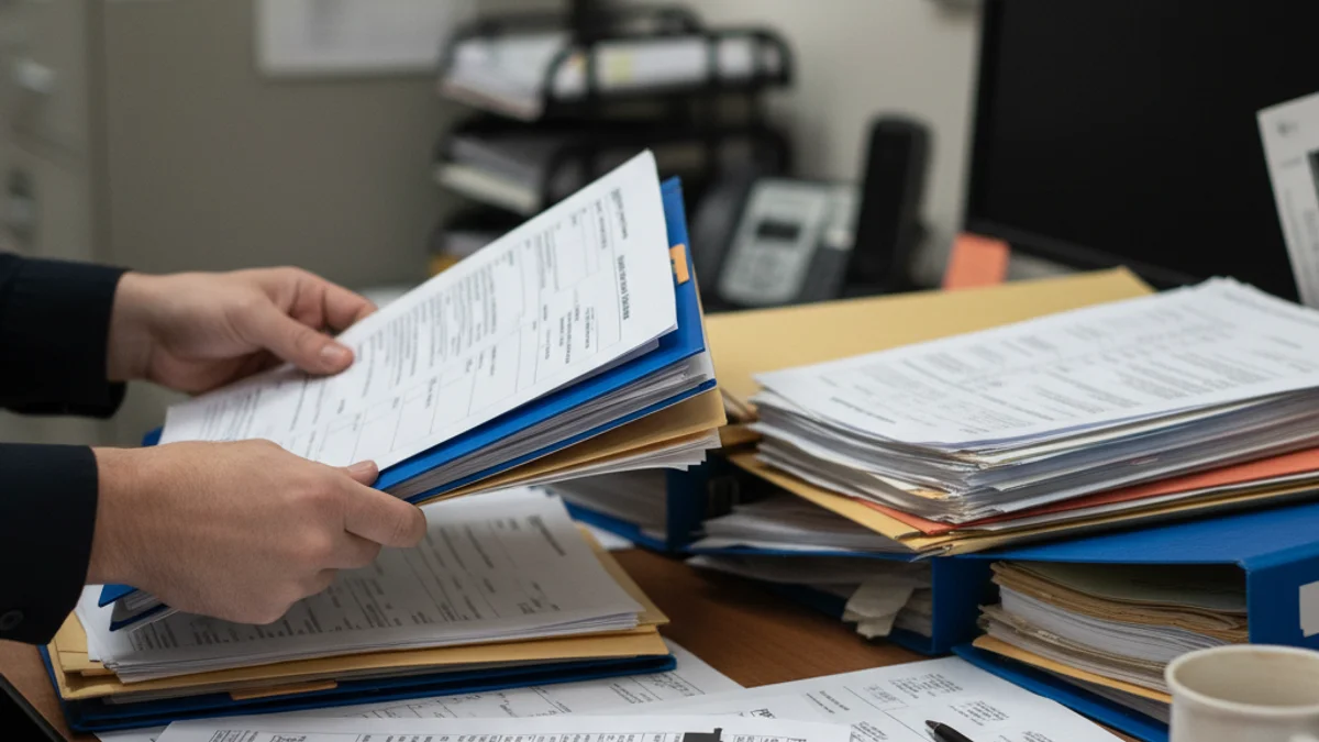 Agents de policia treballant en una comissaria, amb documents sobre la taula, simbolitzant la gestió de casos socials.