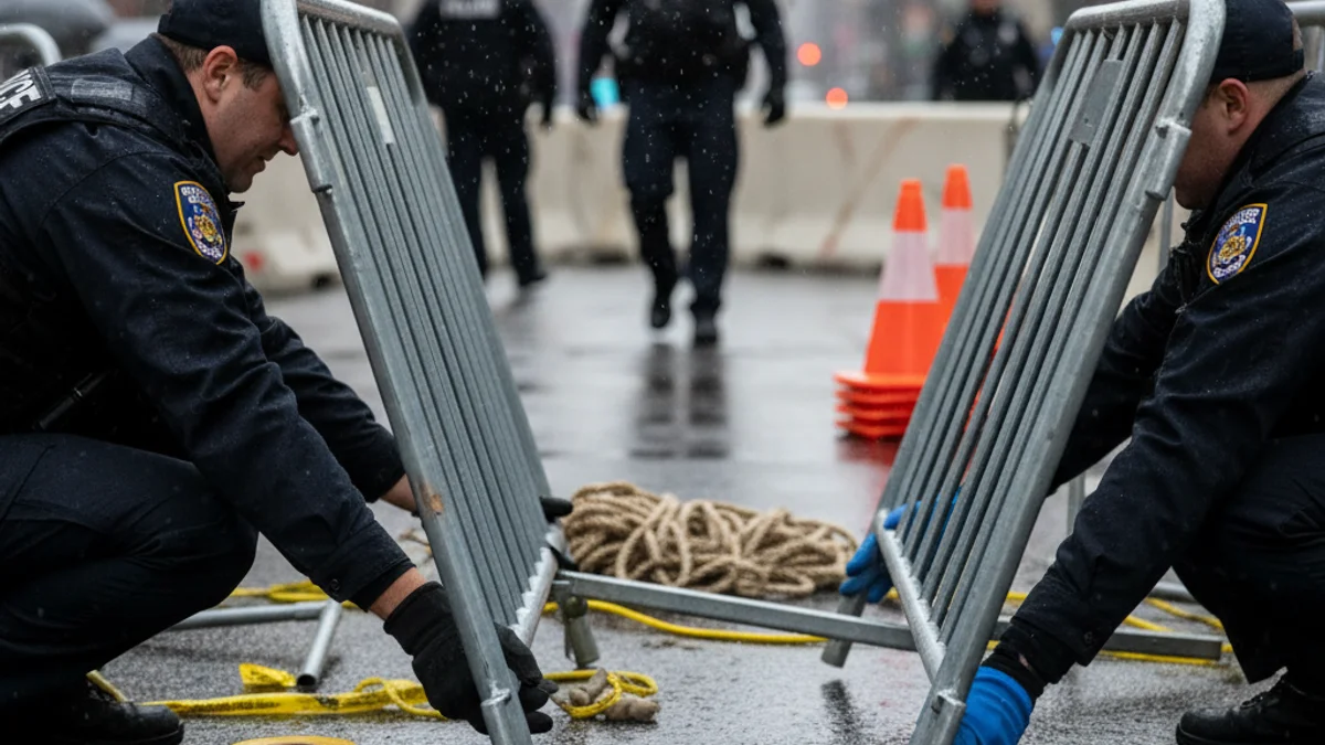 Agents de policia preparant un dispositiu de seguretat en un carrer urbà amb edificis al fons.