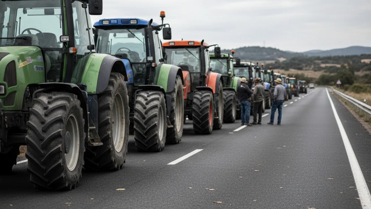 Imatge genèrica d'una protesta agrícola amb tractors bloquejant una carretera principal a Catalunya.
