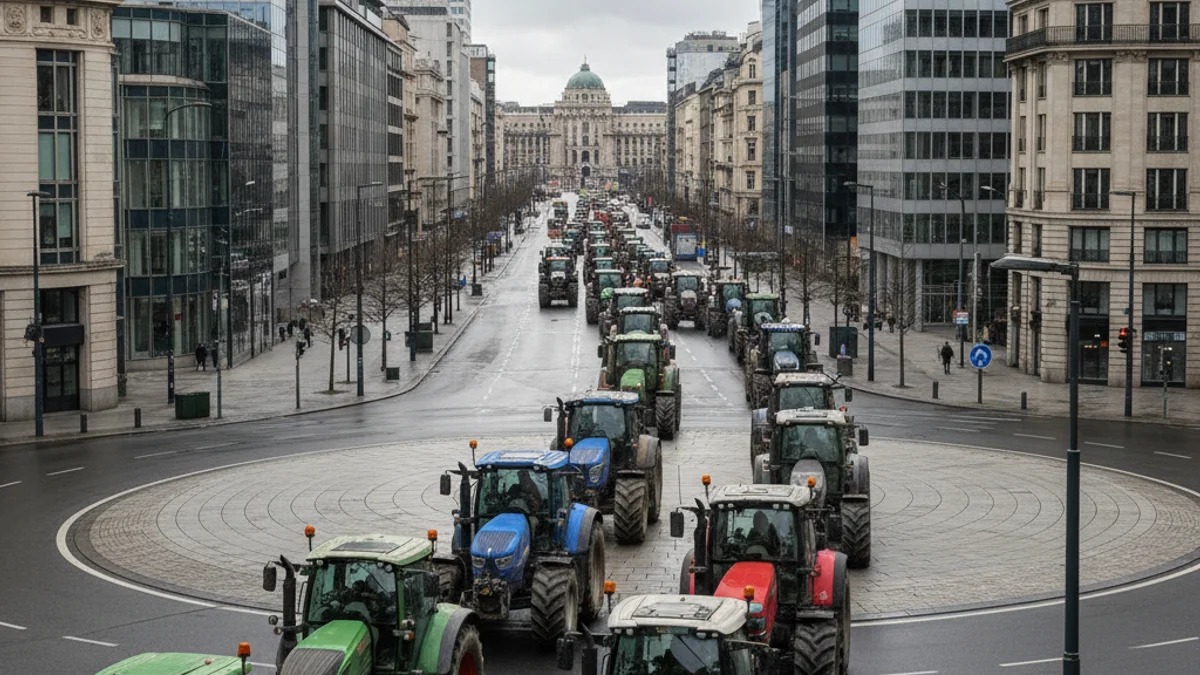 Imatge genèrica de tractors circulant lentament per una avinguda urbana durant una protesta agrícola.