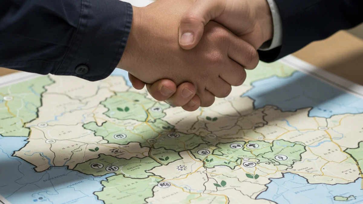 Representació abstracta de la col·laboració entre diferents administracions locals en una regió.