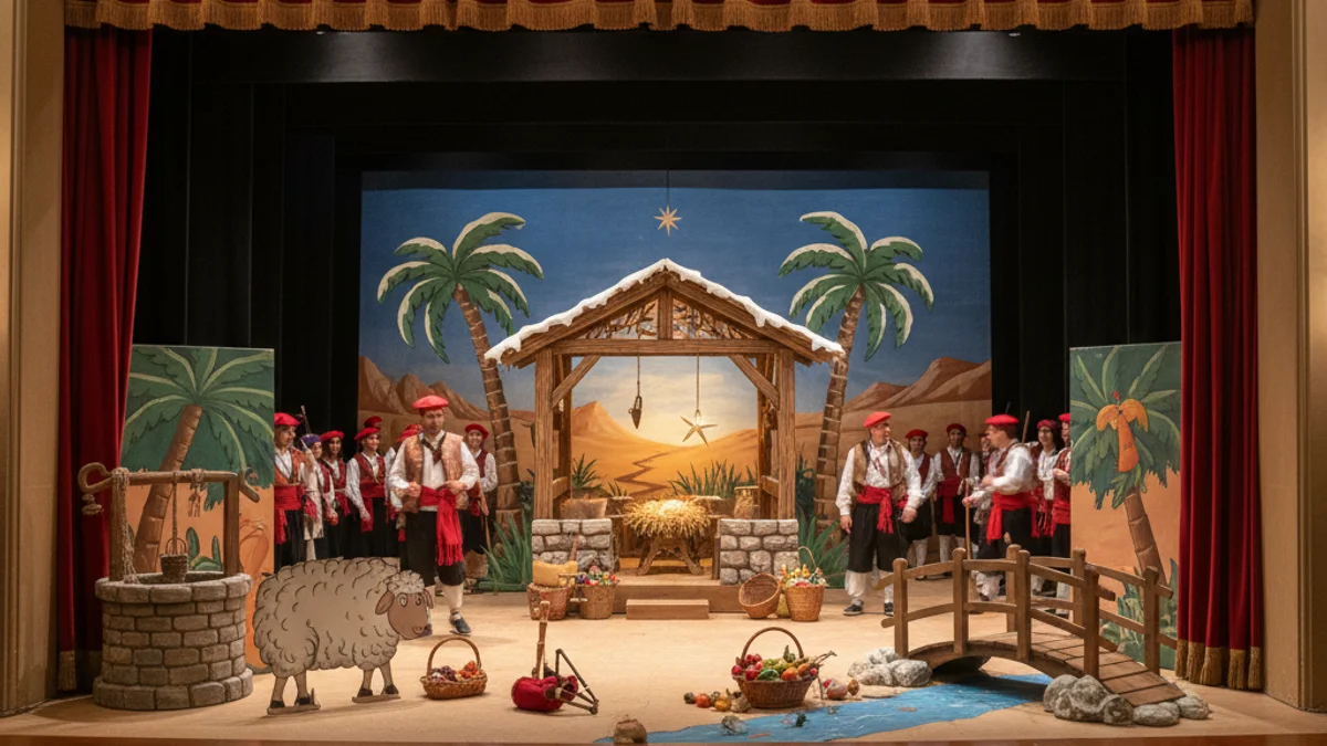 Imatge genèrica d'un escenari teatral amb vestuari tradicional durant una representació nadalenca.